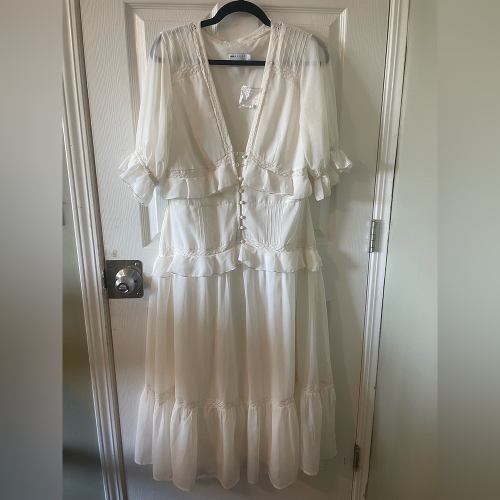 NWT ASOS Design Button Through Lace Insert Tiered Midi Dress